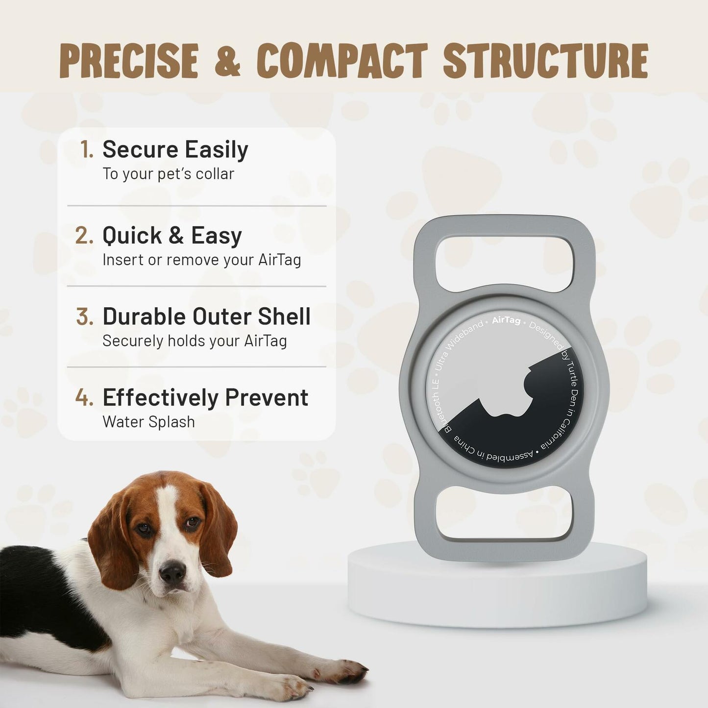Turtle Den Airtag Dog Collar Holder Waterproof Rubber 2 Pack White