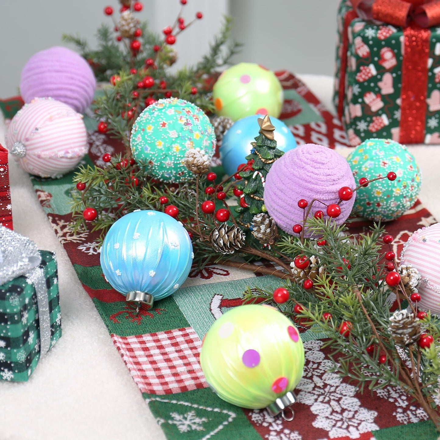 SY Super Bang 15PCS Christmas Ornaments Set 8CM Macaroon Colorful Plastic