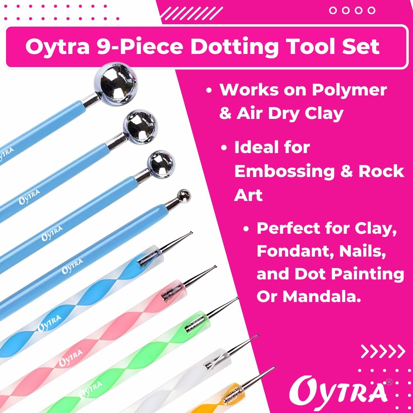 Oytra Dotting Tool Set 9 Pcs Embossing Stylus for Clay Pottery Ceramic