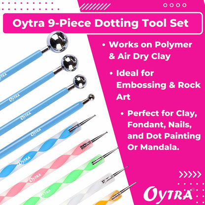 Oytra Dotting Tool Set 9 Pcs Embossing Stylus for Clay Pottery Ceramic