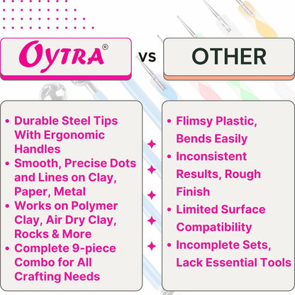 Oytra Dotting Tool Set 9 Pcs Embossing Stylus for Clay Pottery Ceramic
