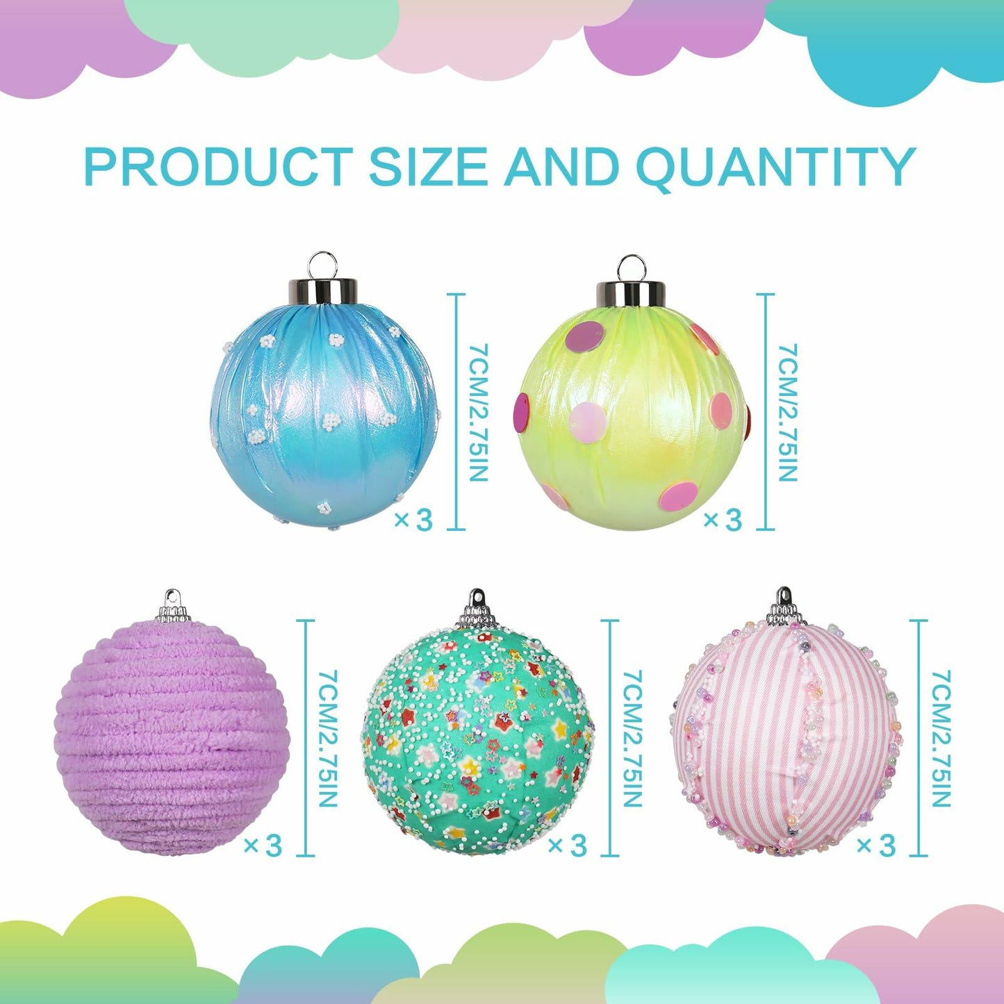 SY Super Bang 15PCS Christmas Ornaments Set 8CM Macaroon Colorful Plastic