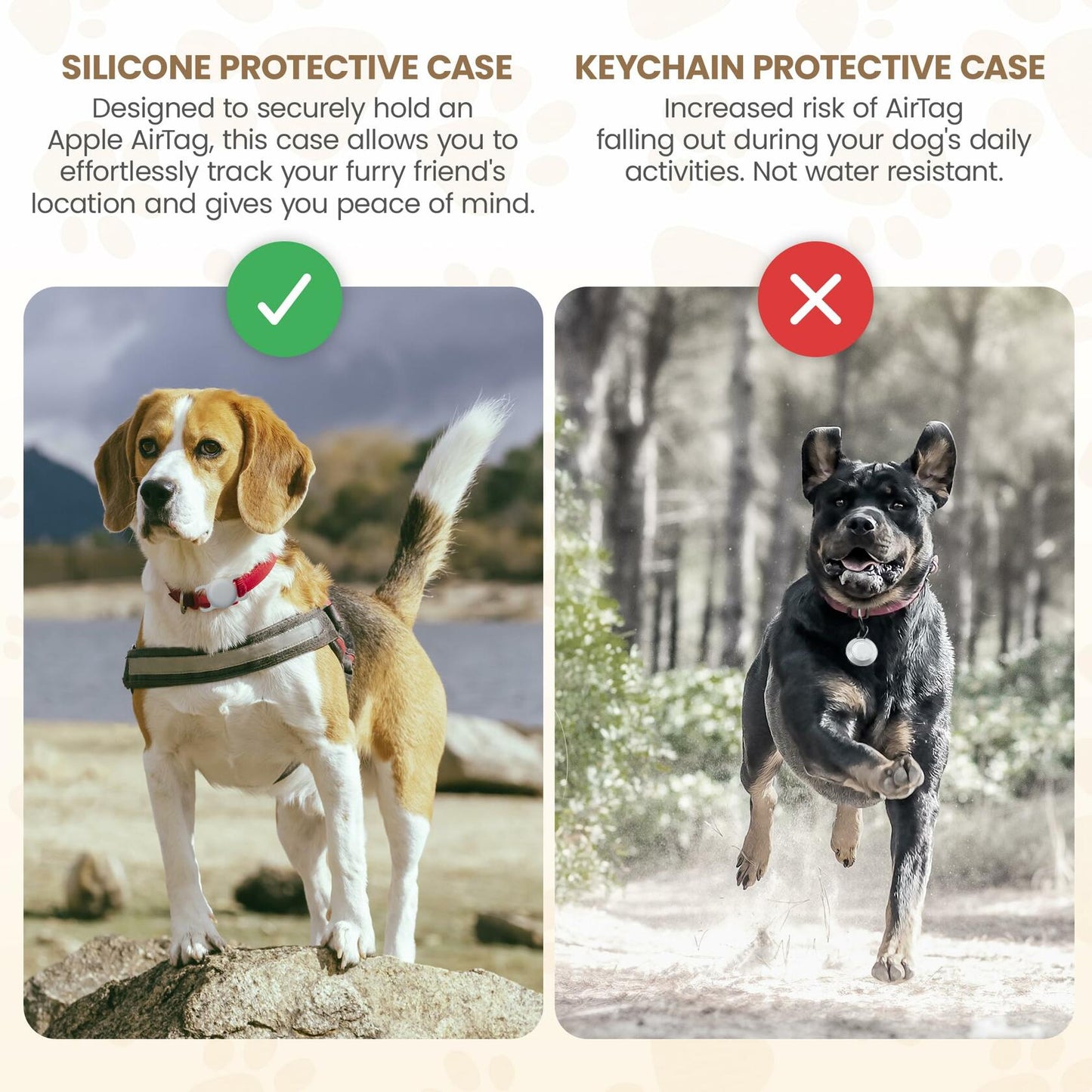 Turtle Den Airtag Dog Collar Holder Waterproof Rubber 2 Pack White