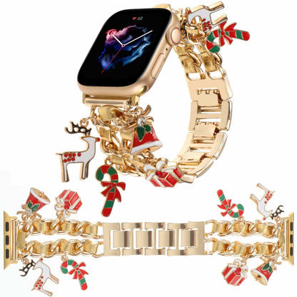 REALSIGN Metal Apple Watch Band Cuban Chain Christmas Bell Gold 42-45mm
