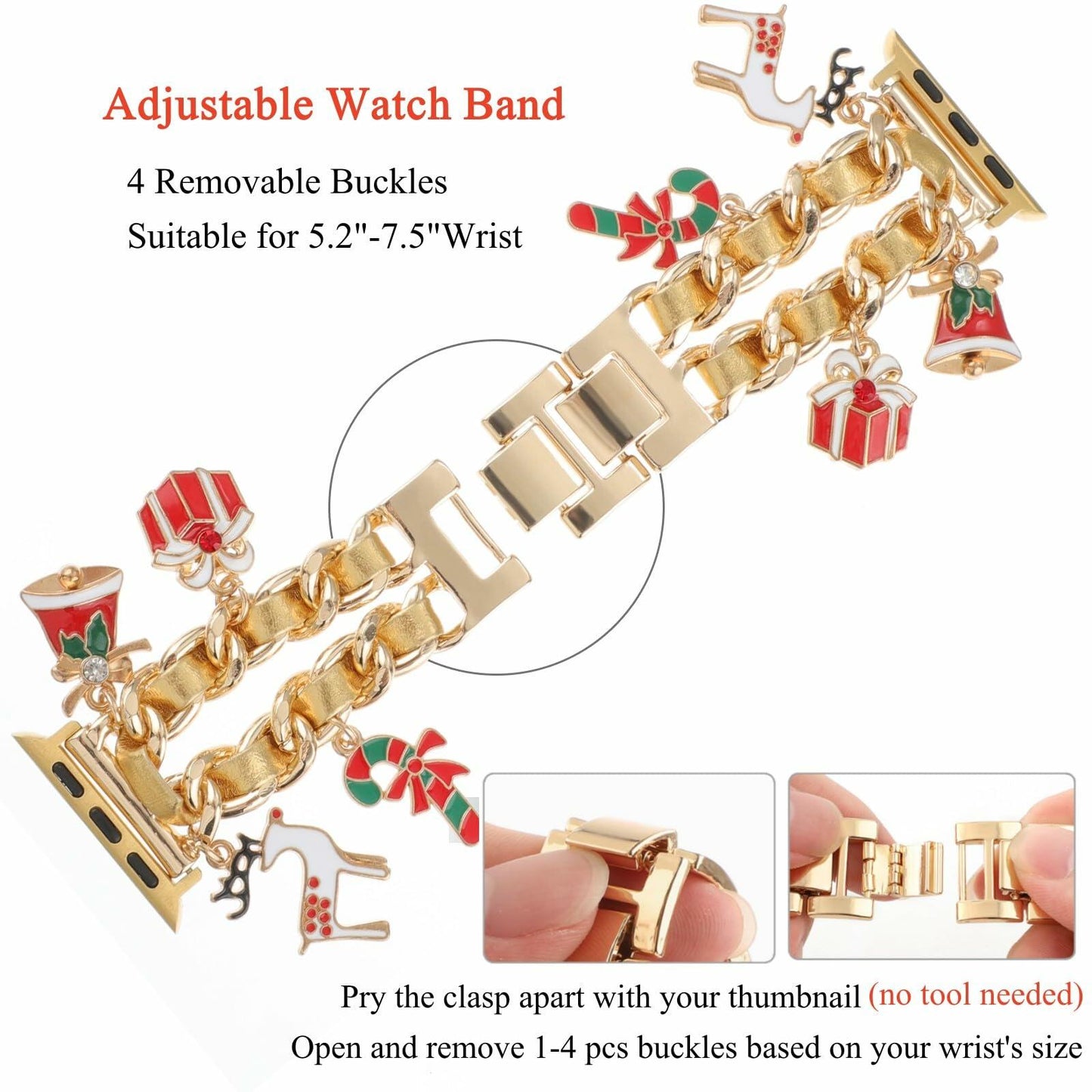 REALSIGN Metal Apple Watch Band Cuban Chain Christmas Bell Gold 42-45mm