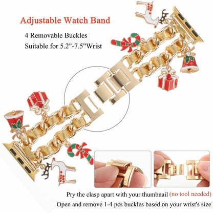 REALSIGN Metal Apple Watch Band Cuban Chain Christmas Bell Gold 42-45mm