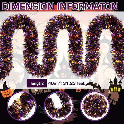 Riceshoot Metallic Tinsel Garland 131.23ft Black Orange Purple Retro Color