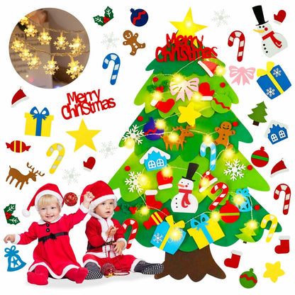 EMPOF Felt Christmas Tree 3.3ft DIY Set with Snowflake Lights & 32 Ornaments