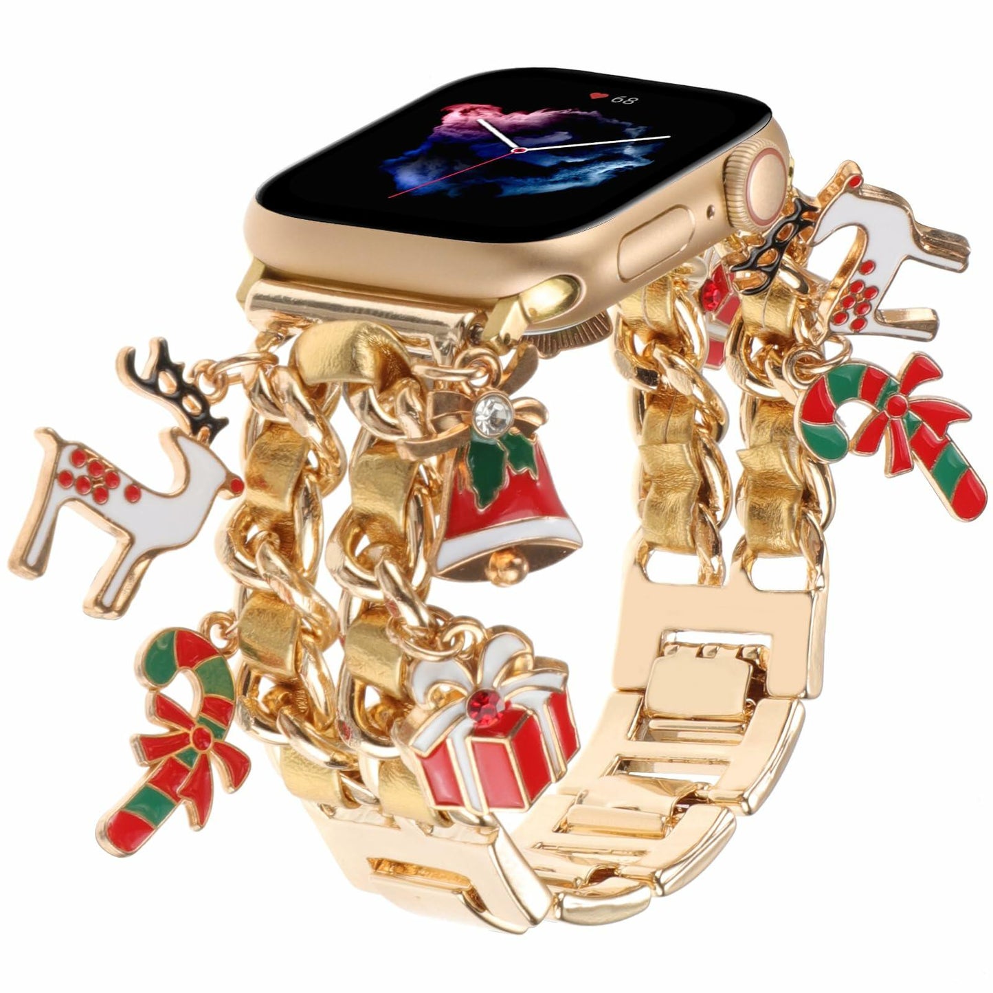 REALSIGN Metal Apple Watch Band Cuban Chain Christmas Bell Gold 42-45mm