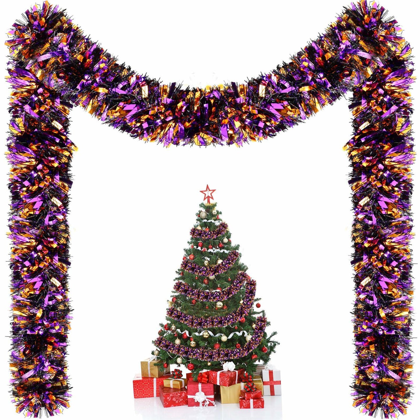 Riceshoot Metallic Tinsel Garland 131.23ft Black Orange Purple Retro Color