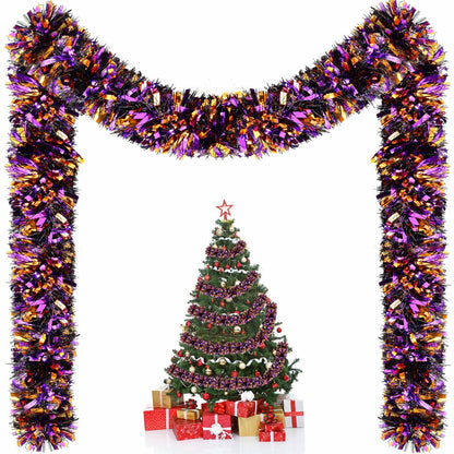 Riceshoot Metallic Tinsel Garland 131.23ft Black Orange Purple Retro Color