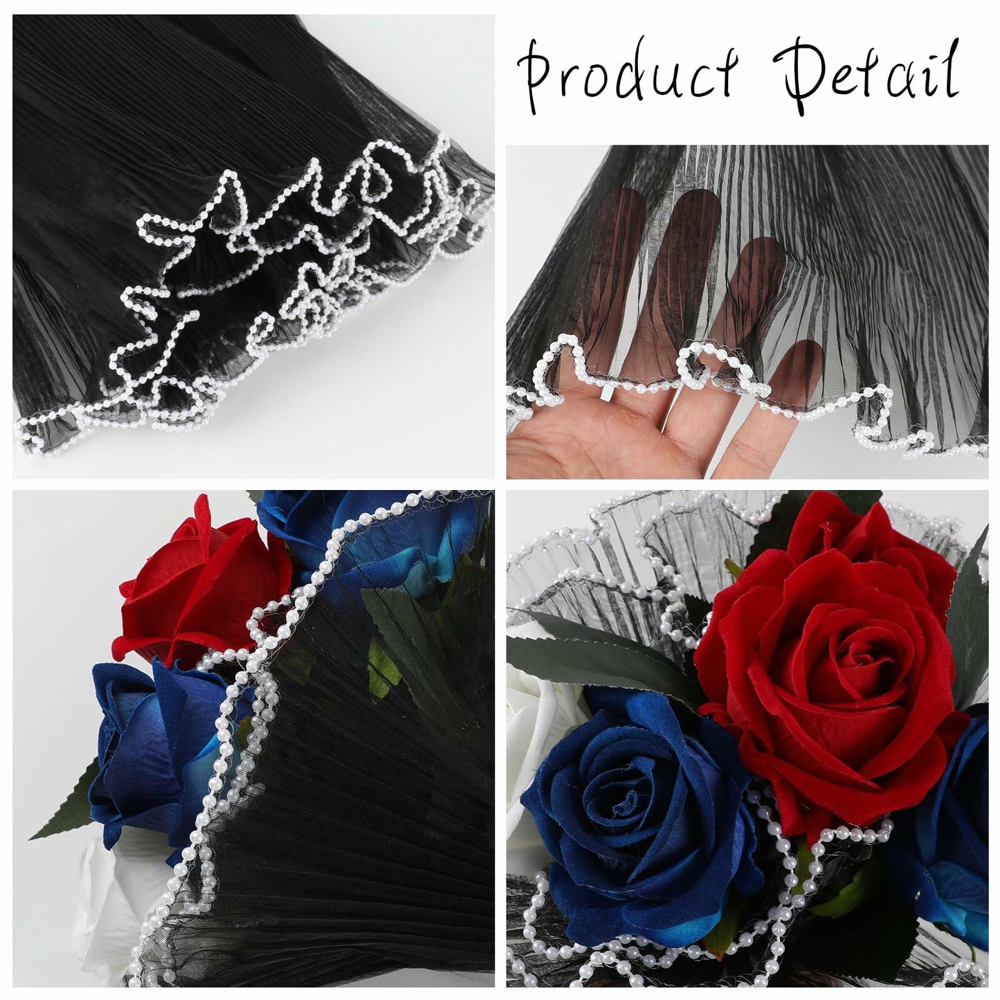 CCINEE 4.37 Yards Black Pearl Wrinkled Flower Wrapping Mesh Paper Wedding