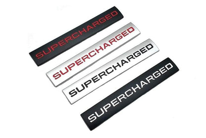 ChezMax 2Pcs 3D Raised Supercharged Car Emblem Badge Sticker Silver Red