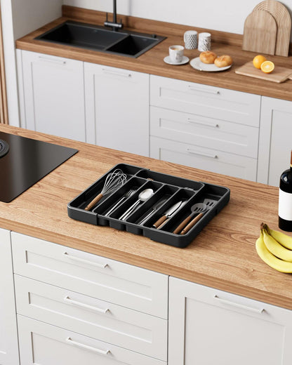 Kitsure Adjustable Cutlery Drawer Organizer Kitchen Tray Black