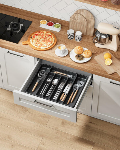 Kitsure Adjustable Cutlery Drawer Organizer Kitchen Tray Black