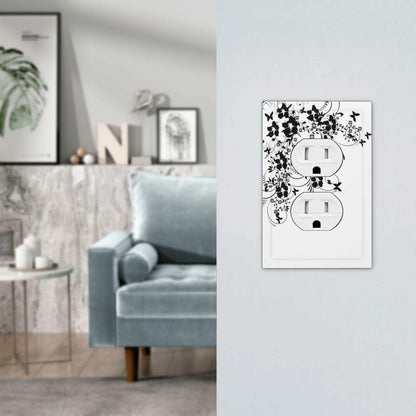sptvan Black Flower Butterfly 1 Gang Duplex Wall Plate Outlet Cover 5x3 IN
