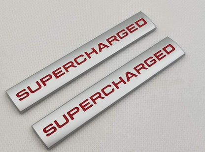 ChezMax 2Pcs 3D Raised Supercharged Car Emblem Badge Sticker Silver Red