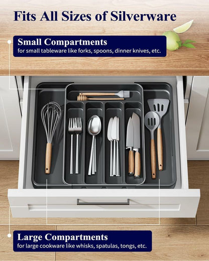 Kitsure Adjustable Cutlery Drawer Organizer Kitchen Tray Black