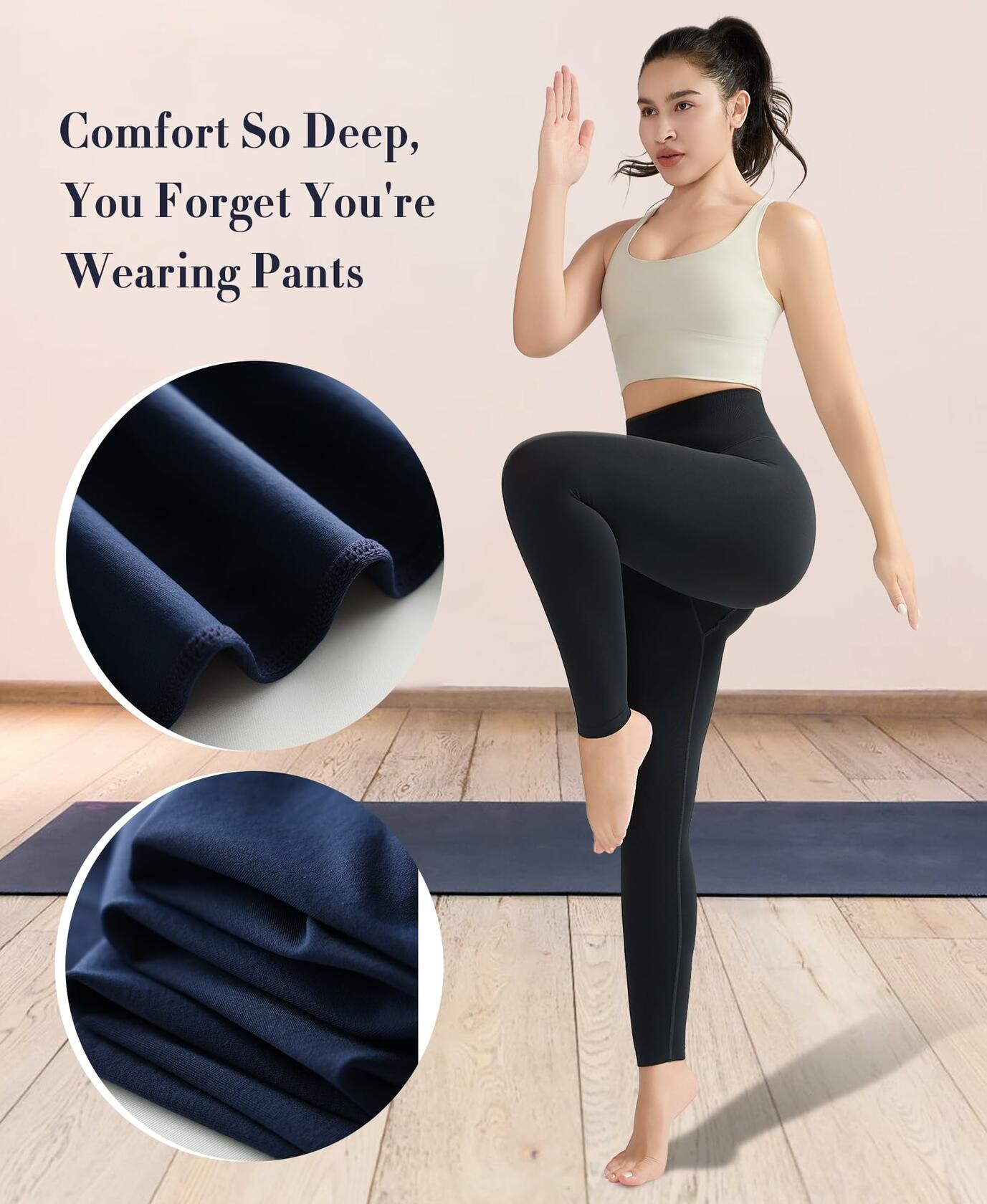 LUMIVAE High Waisted Tummy Control Butt Scrunch Leggings Naval Academy Size L