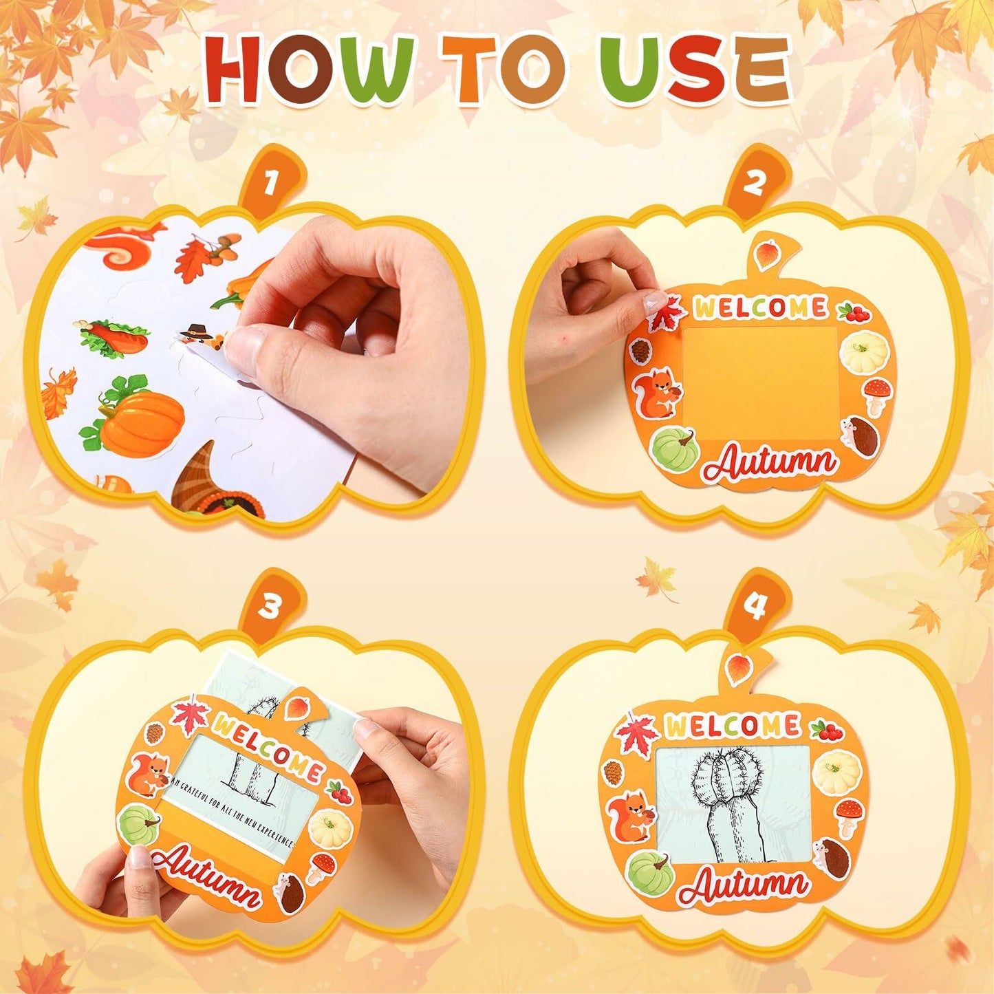 Memorywuu 36 Sets Thanksgiving DIY Crafts Kit Fall Photo Frames Pumpkin Leaf