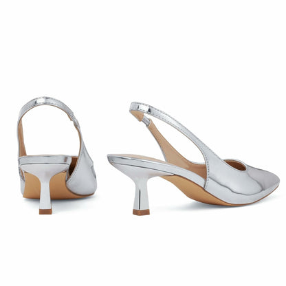 Elisabet Tang Women's Slingback Kitten Heels Silver Patent Size 7