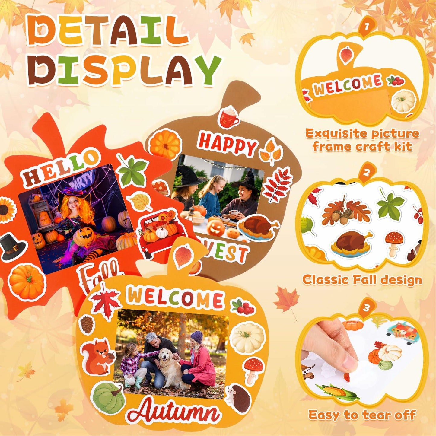 Memorywuu 36 Sets Thanksgiving DIY Crafts Kit Fall Photo Frames Pumpkin Leaf