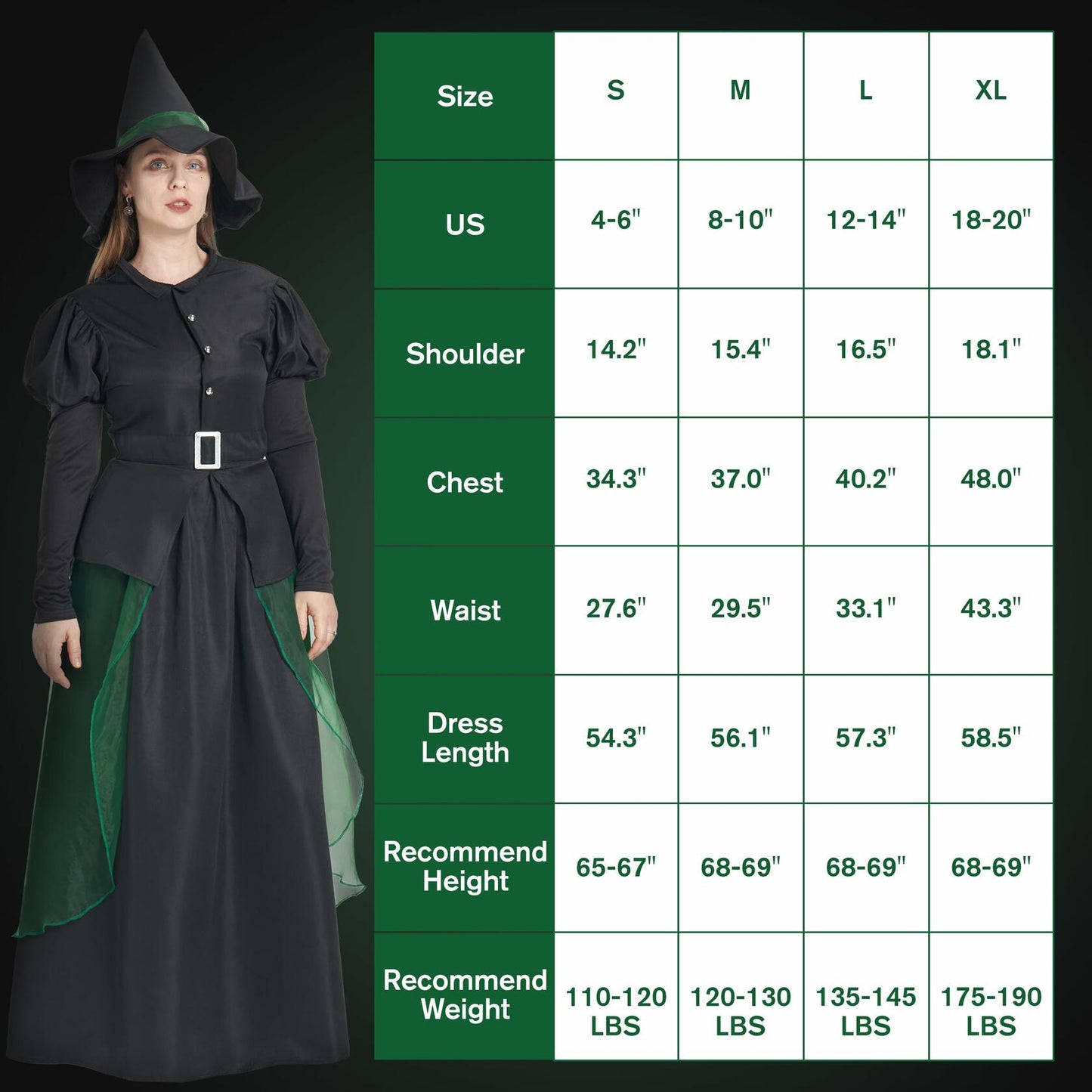 IKALI Women Gothic Witch Costume Black Halloween Hat Size 8-10