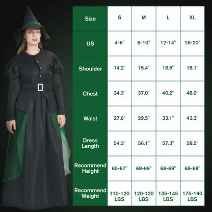 IKALI Women Gothic Witch Costume Black Halloween Hat Size 8-10