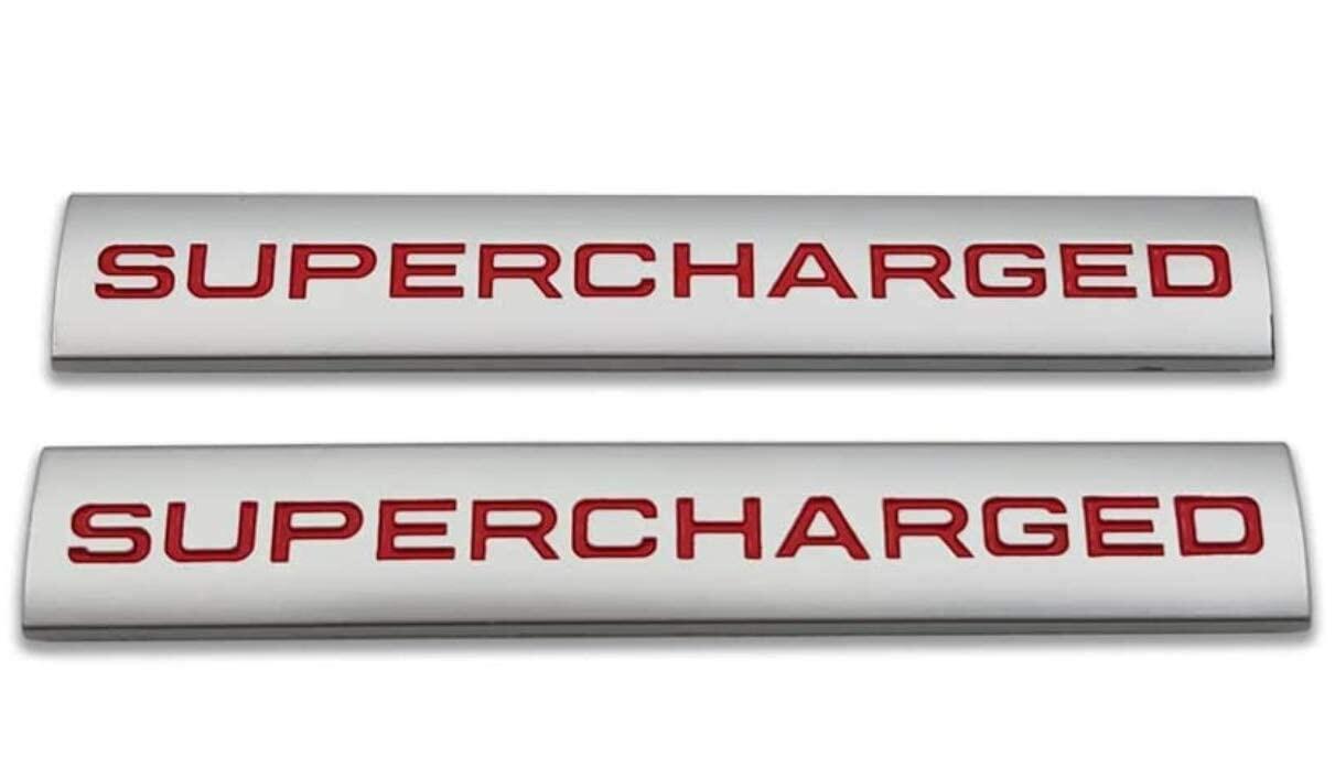 ChezMax 2Pcs 3D Raised Supercharged Car Emblem Badge Sticker Silver Red