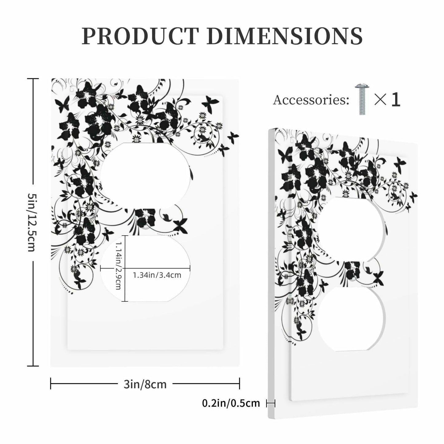 sptvan Black Flower Butterfly 1 Gang Duplex Wall Plate Outlet Cover 5x3 IN