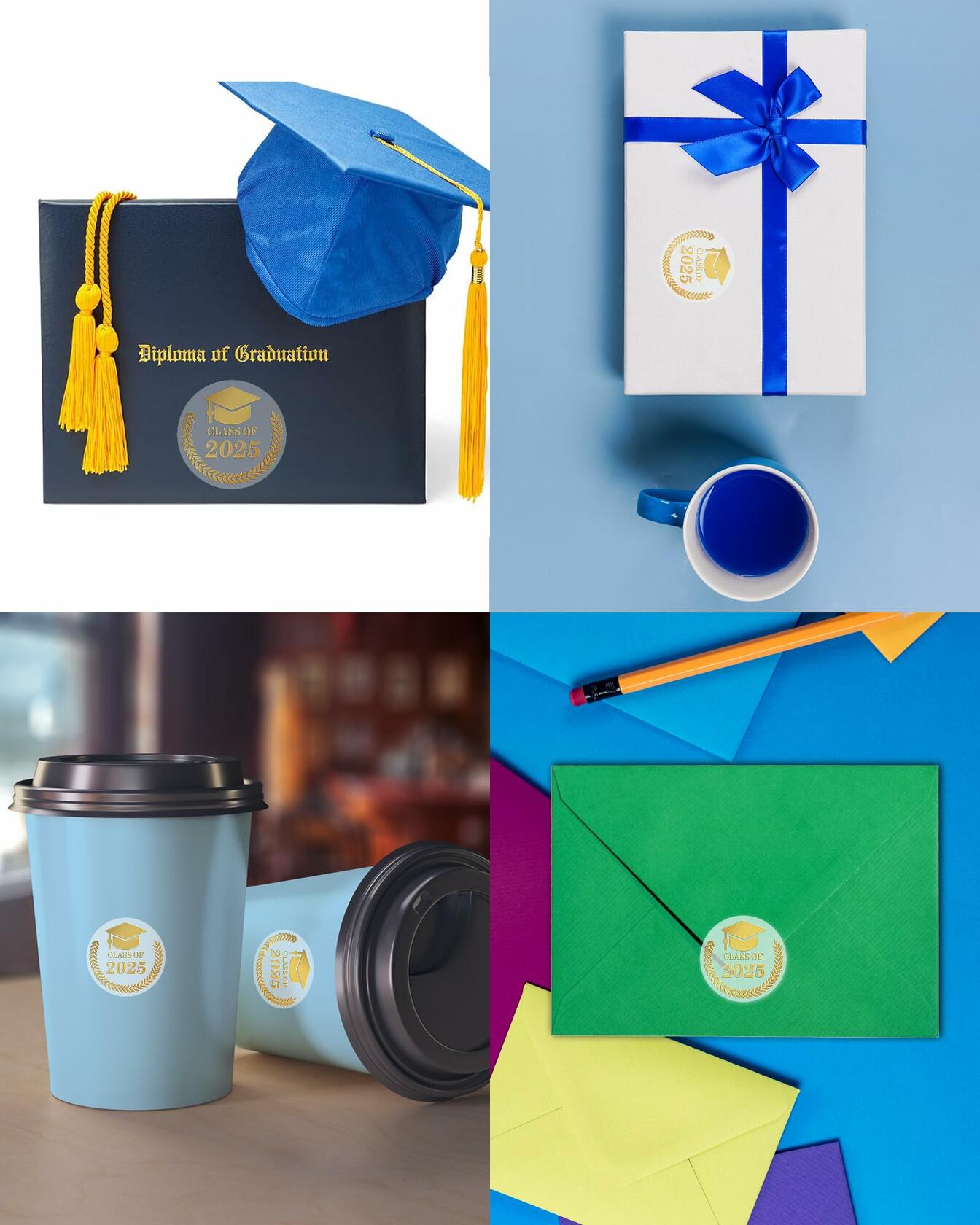 Lollutdotu 100PCS Graduation Stickers Class of 2025 Gold Foil Seals 1.6 inch