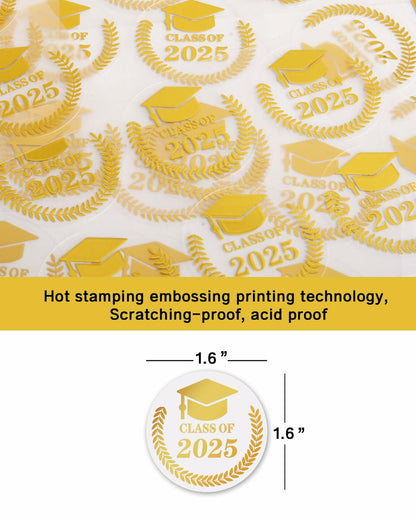 Lollutdotu 100PCS Graduation Stickers Class of 2025 Gold Foil Seals 1.6 inch