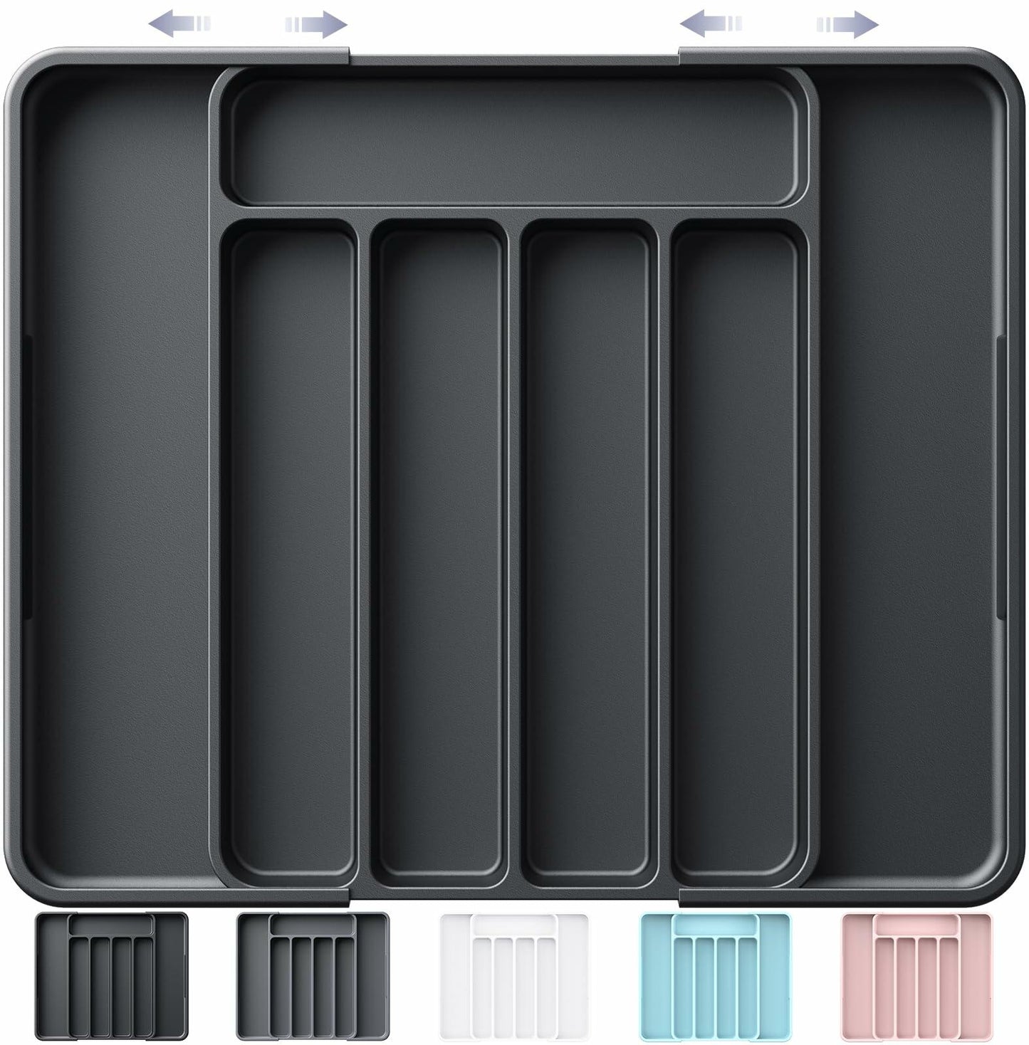 Kitsure Adjustable Cutlery Drawer Organizer Kitchen Tray Black