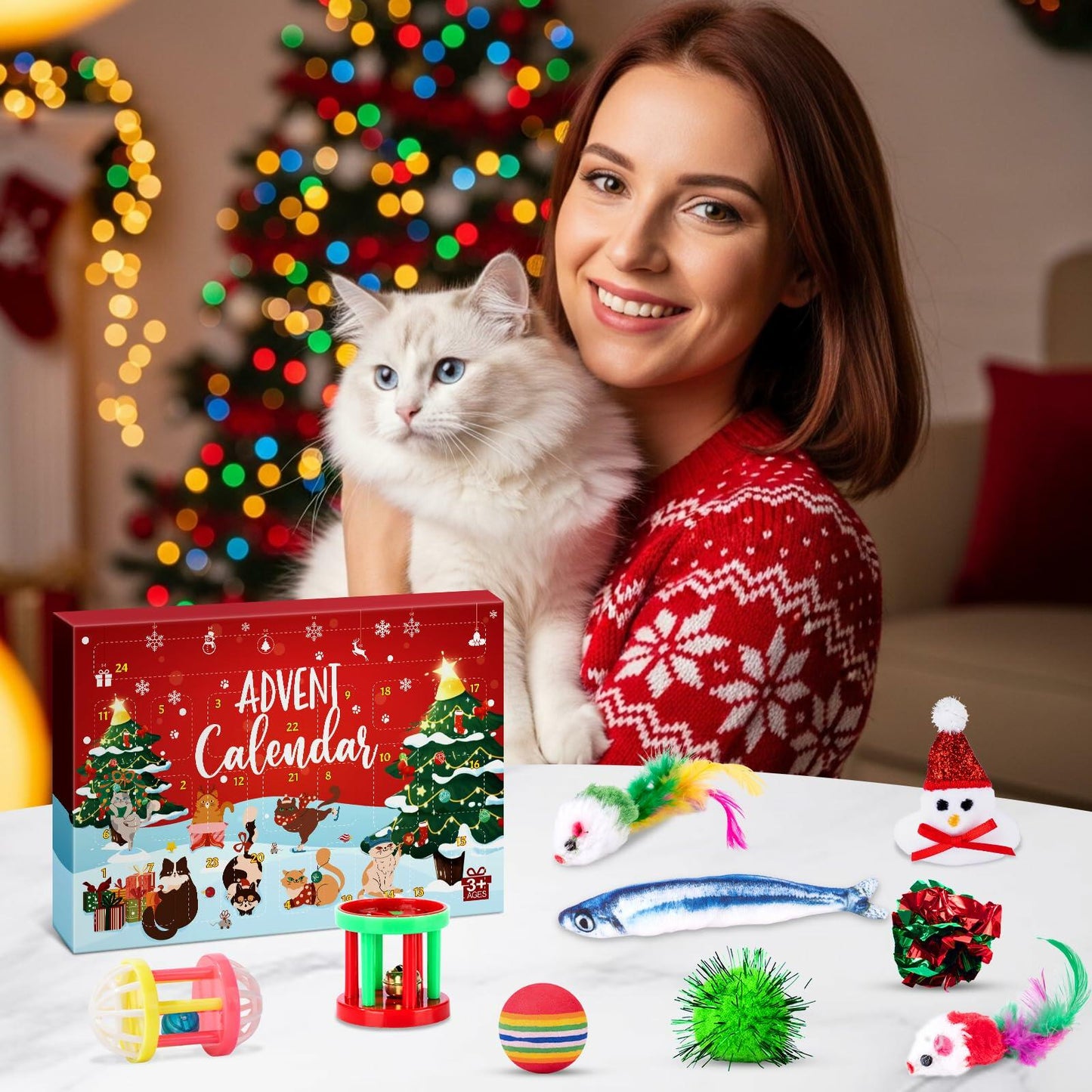 Frerdui Cat Advent Calendar 2025 24 Days Kitten Toys Feather Teaser Red