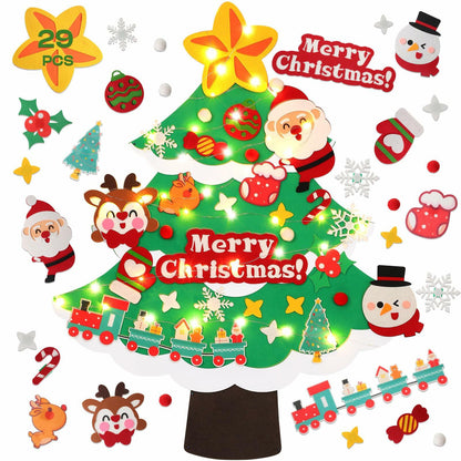 TOBEHIGHER 3Ft DIY Felt Christmas Tree with 29 Ornaments&String Light Snow Edge
