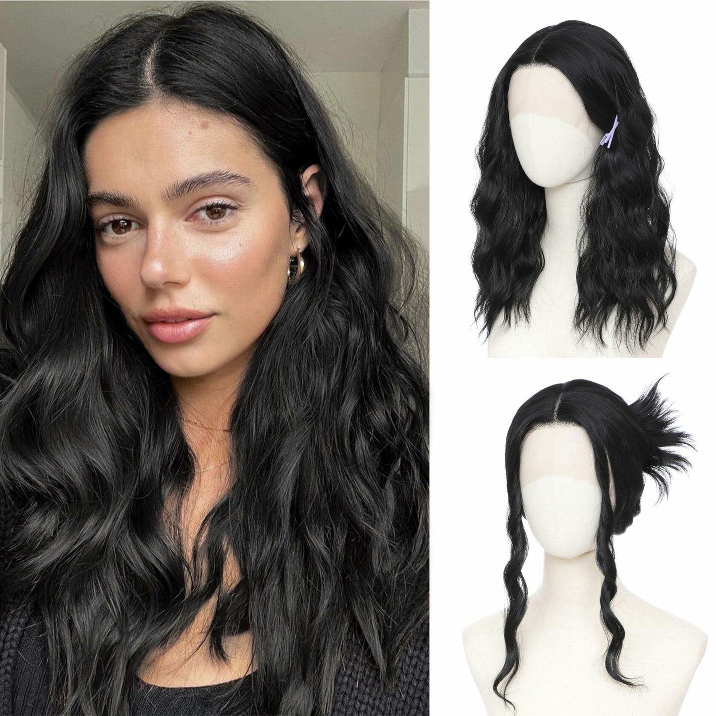 BUPPLER 18 Inch Medium Wavy Synthetic Wig Middle Part Light Brown