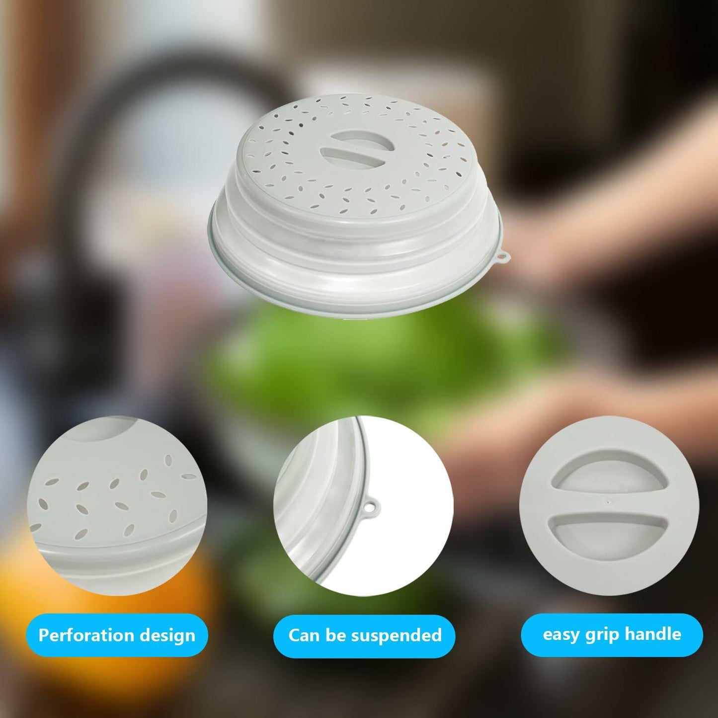 ICEICE Microwave Splatter Cover BPA-Free Vented Lid with Gloves Grey 1Pc