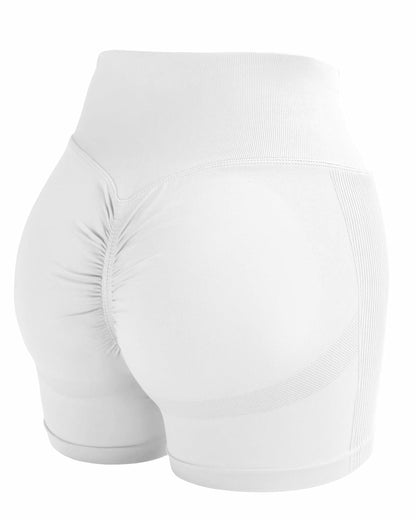 CHAMSHINE High Waisted Tummy Control Butt Lifting Workout Shorts White Size M
