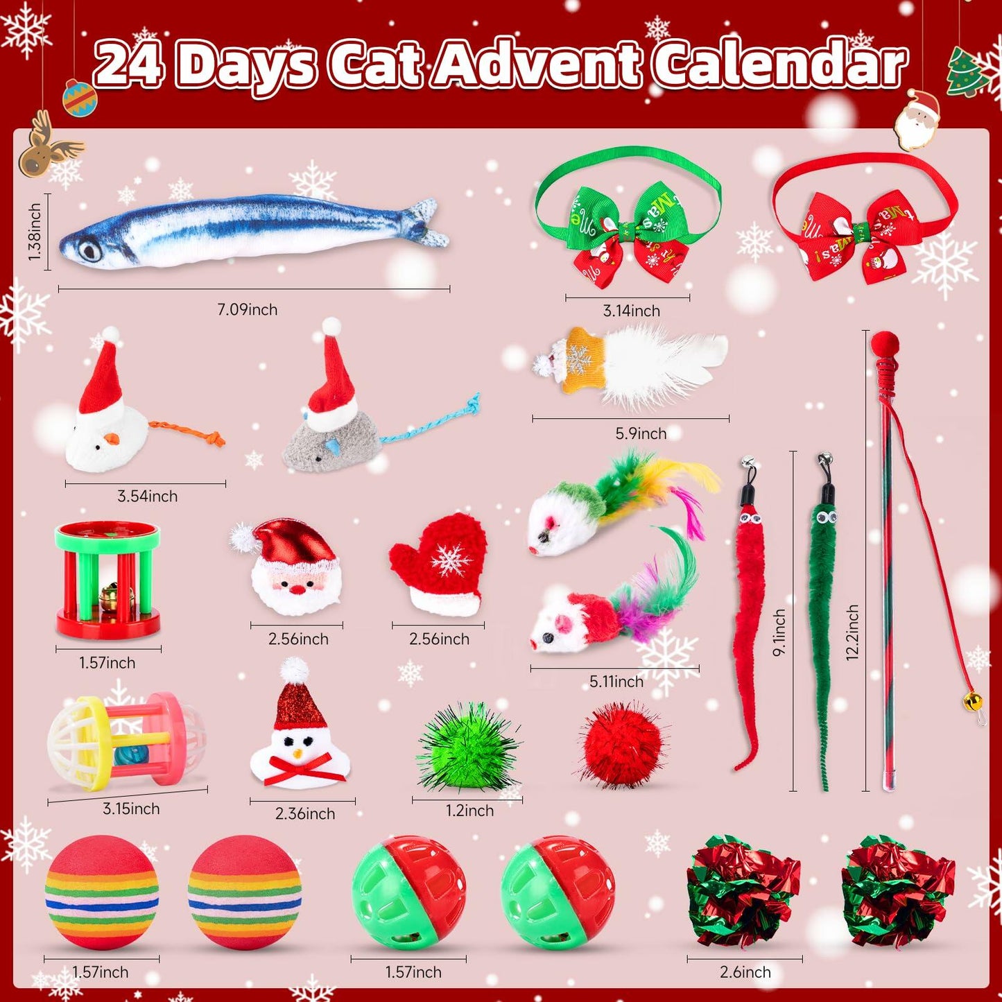 Frerdui Cat Advent Calendar 2025 24 Days Kitten Toys Feather Teaser Red