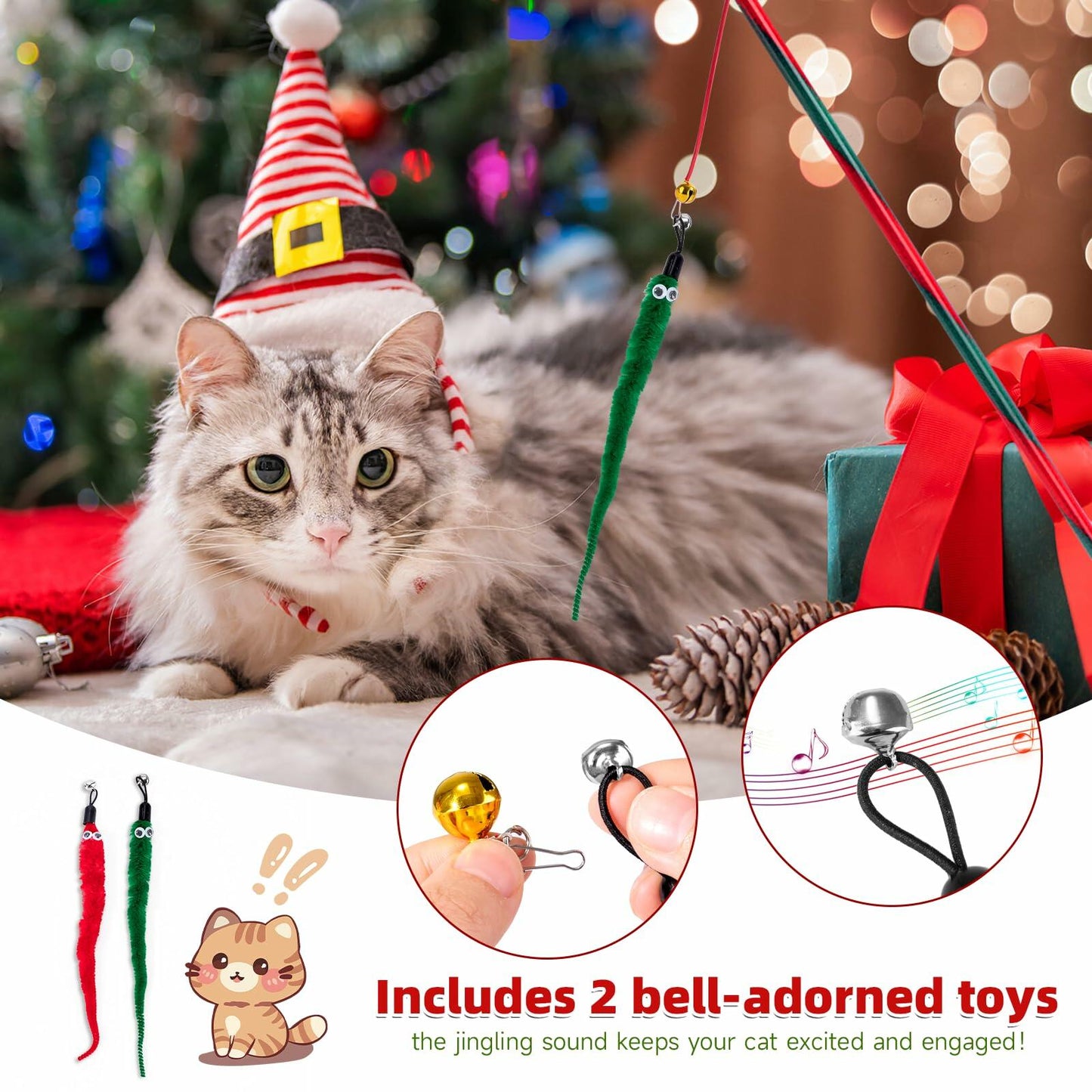 Frerdui Cat Advent Calendar 2025 24 Days Kitten Toys Feather Teaser Red