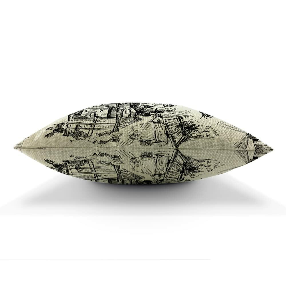 Zaueky Old Village Cotton Linen Pillow Case Black White 18x18 Inch