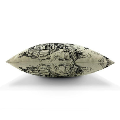 Zaueky Old Village Cotton Linen Pillow Case Black White 18x18 Inch