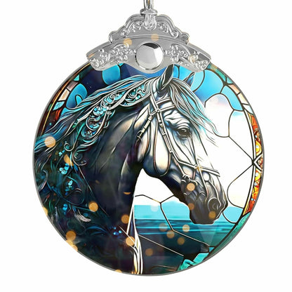 Horse Ornament 2025 Stained Glass Effect Xmas Tree Decoration White