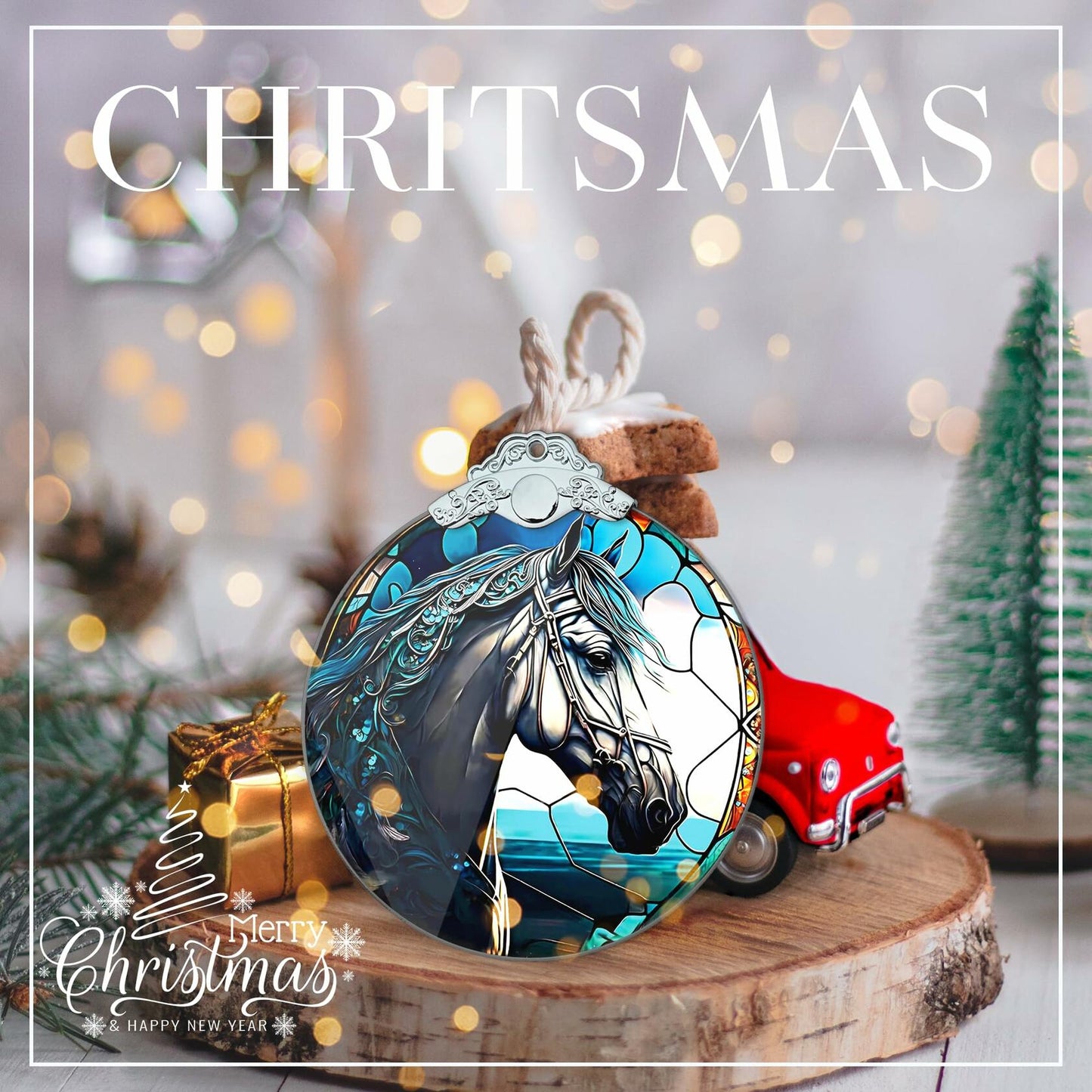 Horse Ornament 2025 Stained Glass Effect Xmas Tree Decoration White