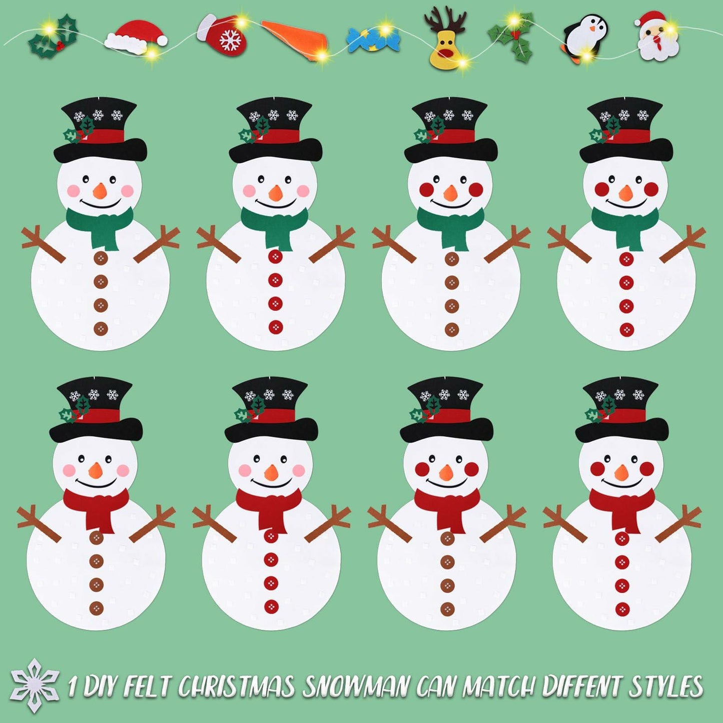 PEACELOVER DIY Felt Christmas Snowman Game Set 3.2ft White 36 Ornaments
