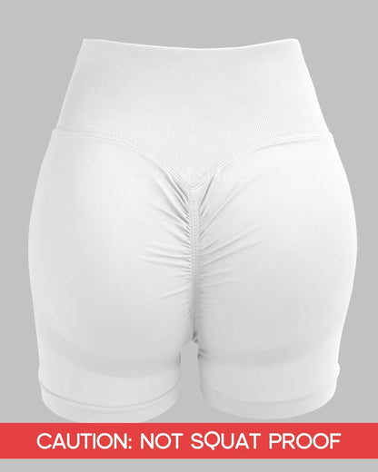 CHAMSHINE High Waisted Tummy Control Butt Lifting Workout Shorts White Size M