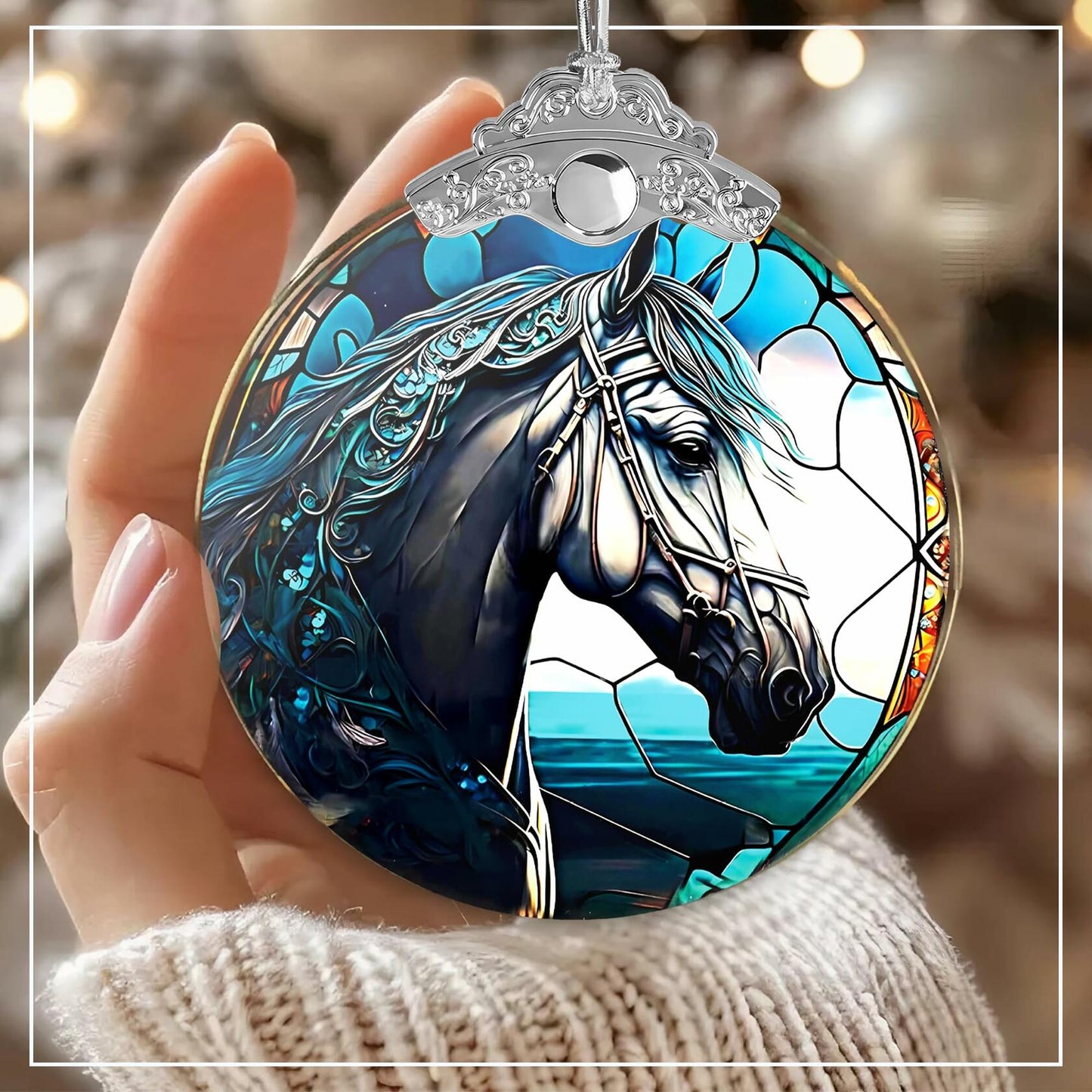 Horse Ornament 2025 Stained Glass Effect Xmas Tree Decoration White