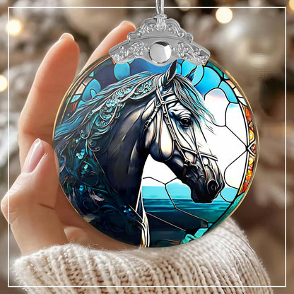 Horse Ornament 2025 Stained Glass Effect Xmas Tree Decoration White