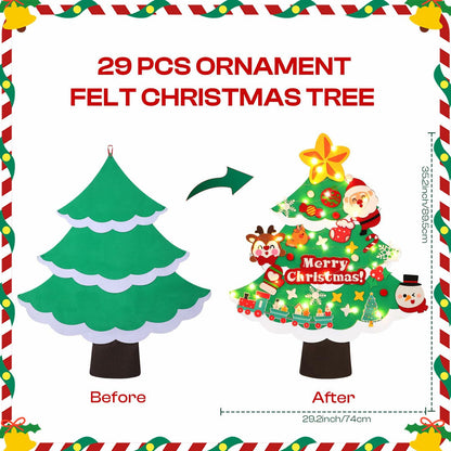 TOBEHIGHER 3Ft DIY Felt Christmas Tree with 29 Ornaments&String Light Snow Edge