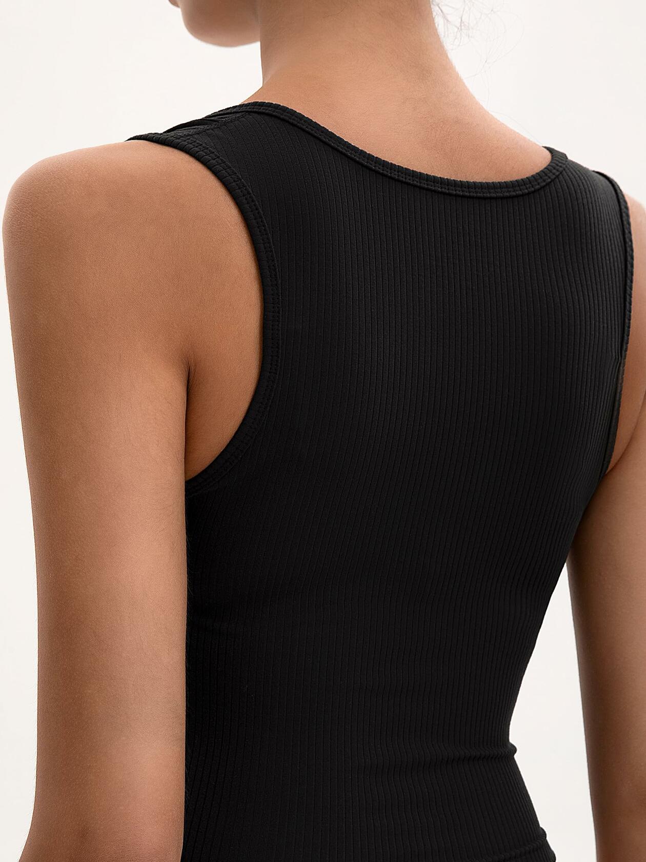 MOSSROZZ Crop Tank Top Black Ribbed Athletic Slim Fit Wide Strap Size L